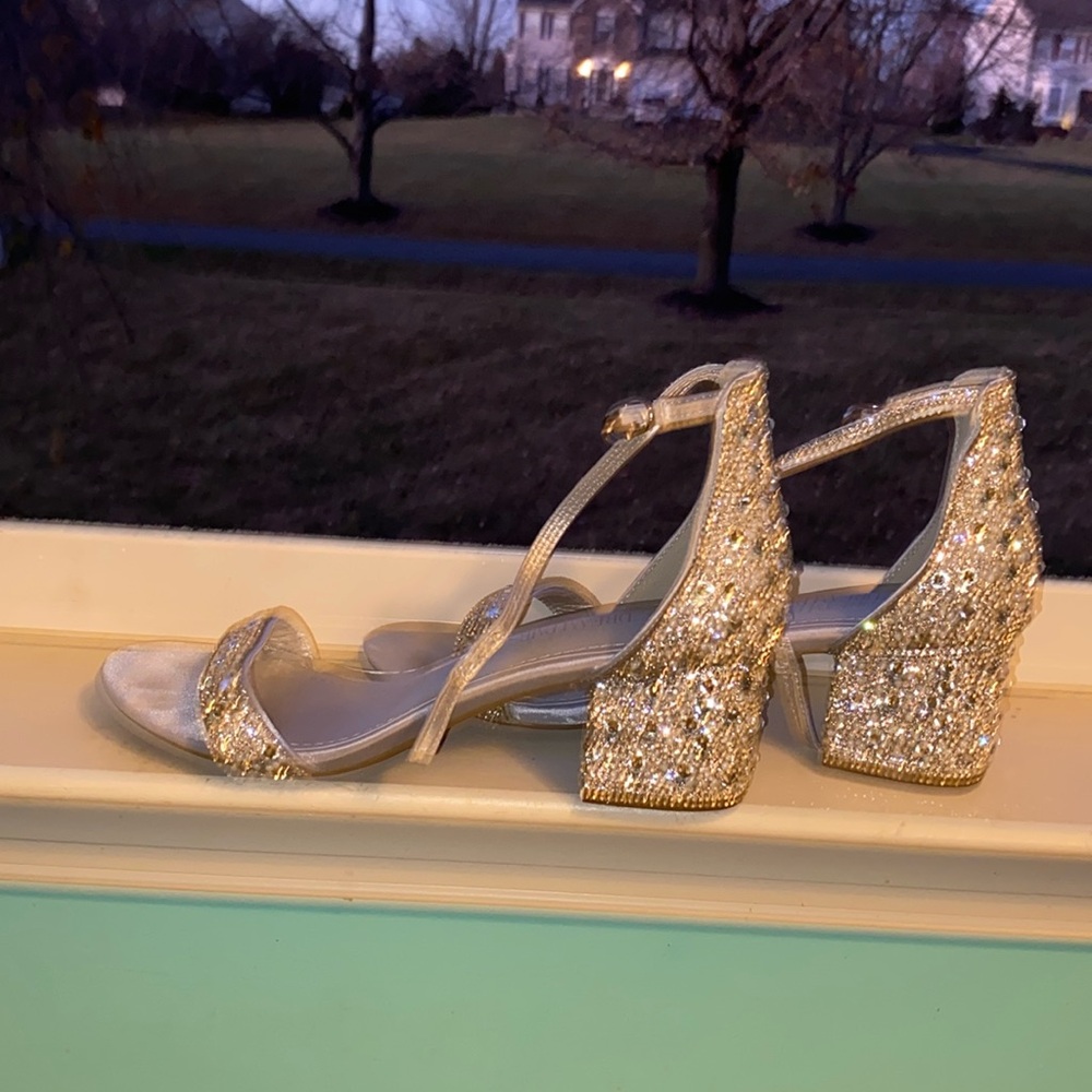 Silver rhinestone heels
